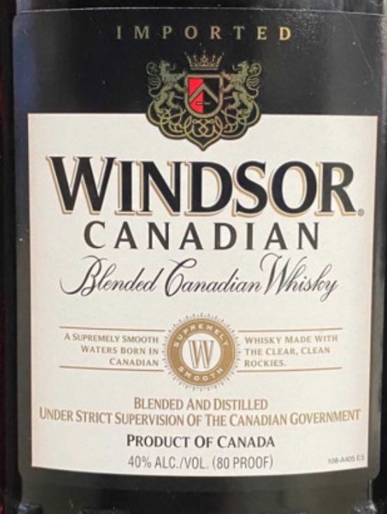 A bottle of windsor canadian blended canadian whiskey