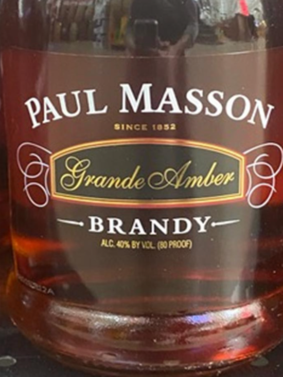 A bottle of paul masson grande amber brandy