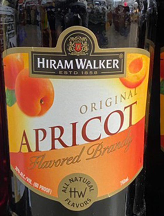 A bottle of hiram walker apricot flavored brandy