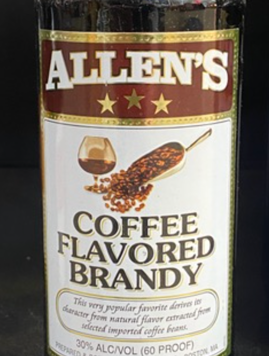 A bottle of allen 's coffee flavored brandy