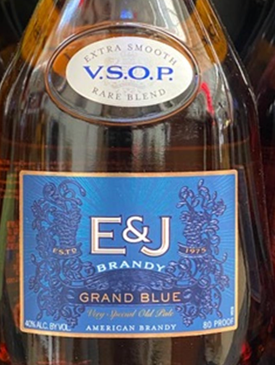 A bottle of e & j brandy grand blue