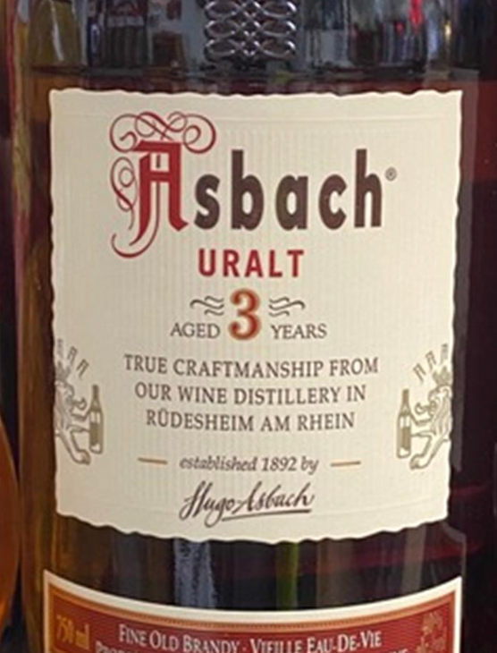 A bottle of asbach uralt aged 3 years