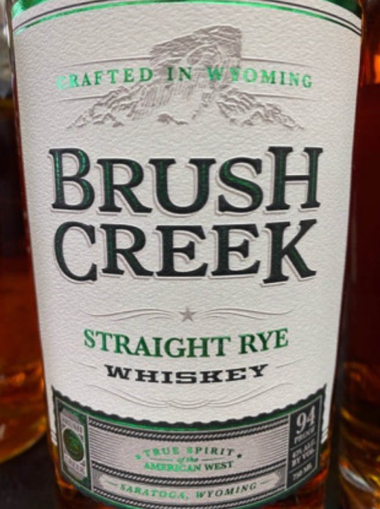 A bottle of brush creek straight rye whiskey