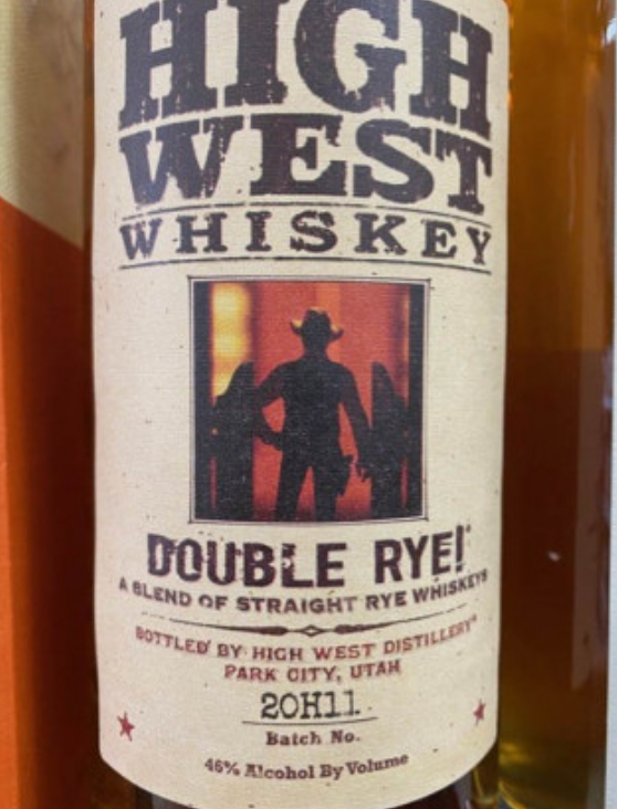 A bottle of high west whiskey double rye