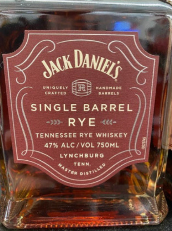 A bottle of jack daniels single barrel rye whiskey