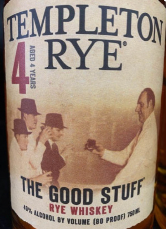 A bottle of templeton rye whiskey contains 40 % alcohol by volume