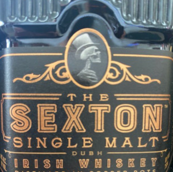 A bottle of sexton single malt irish whiskey