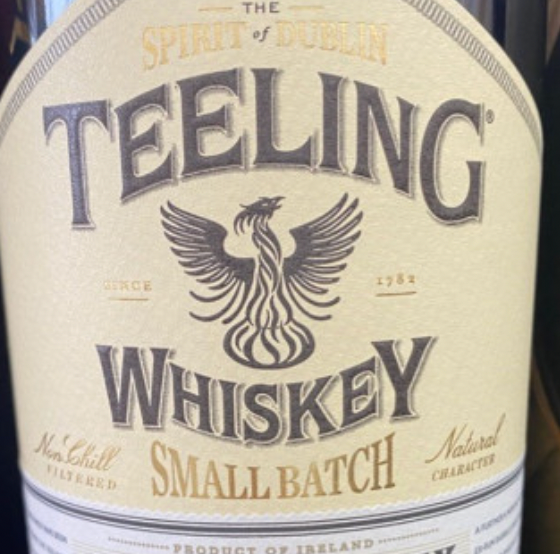 A bottle of teeling whiskey small batch