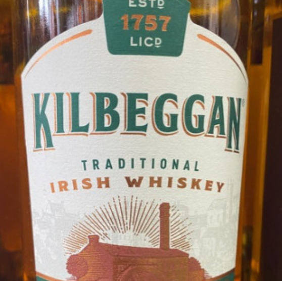 A bottle of kilbeggan traditional irish whiskey