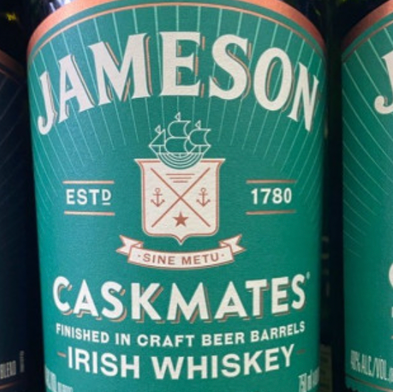 A bottle of jameson caskmates irish whiskey