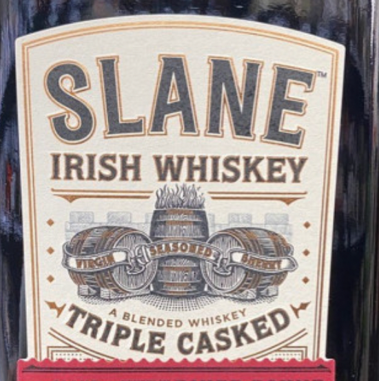 A bottle of slane irish whiskey triple casked