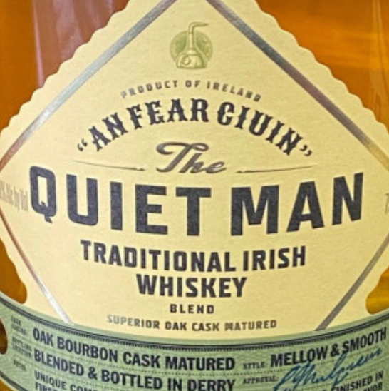 A bottle of quiet man traditional irish whiskey