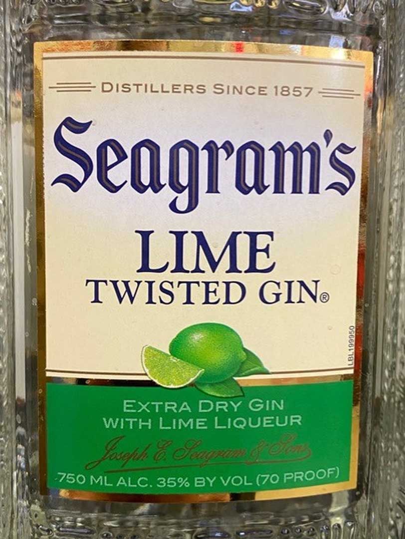A bottle of seagram 's lime twisted gin with lime liqueur.