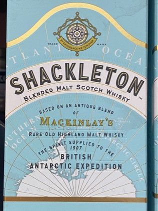 A close up of a bottle of shackleton blended malt scotch whisky