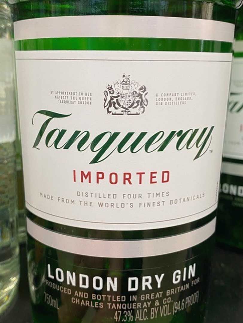 A close up of a bottle of london dry gin