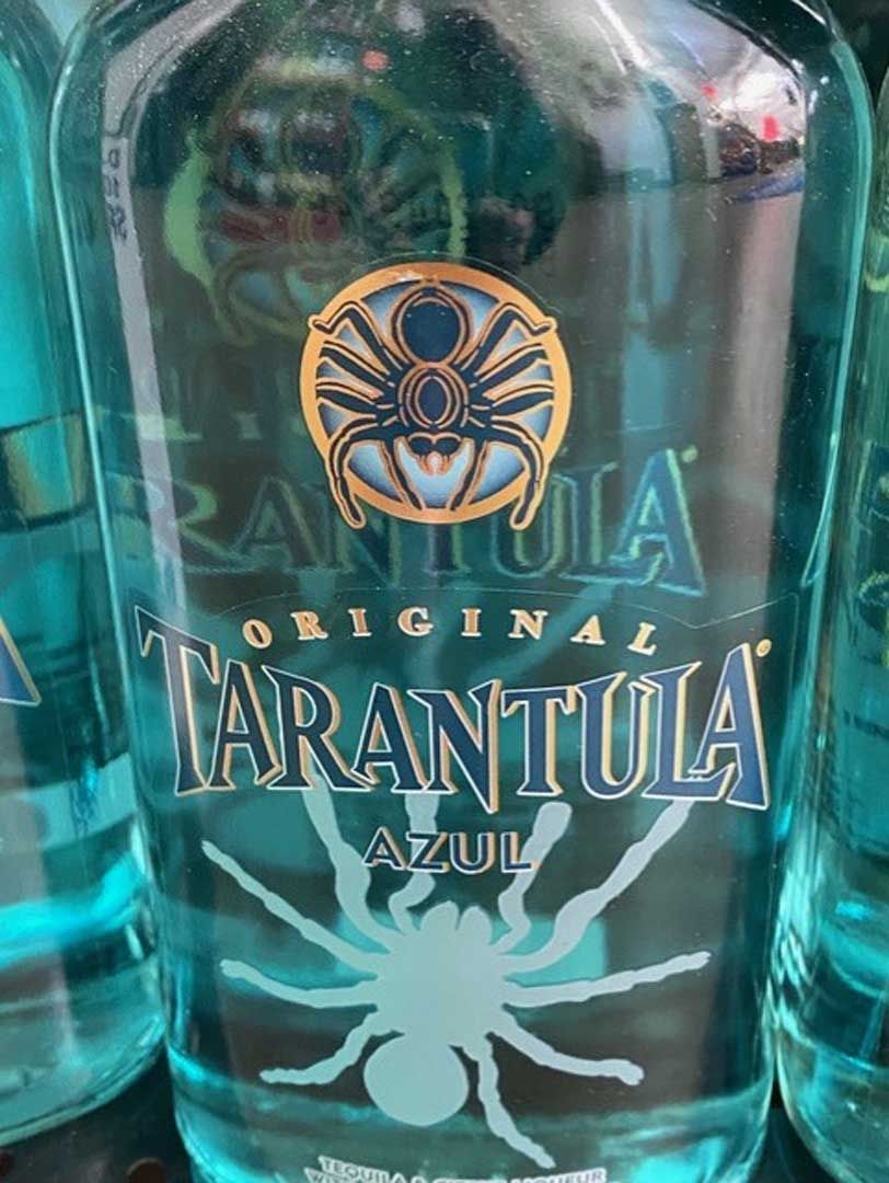 A close up of a bottle of tarantula azul