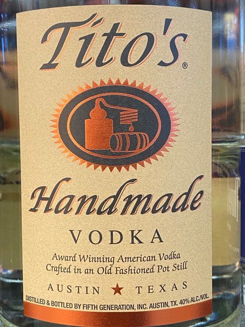 A bottle of tito 's handmade vodka from austin texas