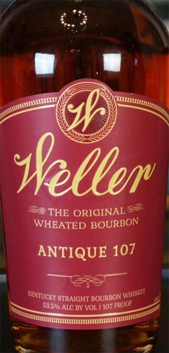 A bottle of heller wheated bourbon antique 107