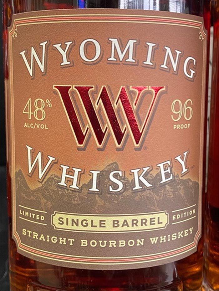 A bottle of wyoming single barrel straight bourbon whiskey