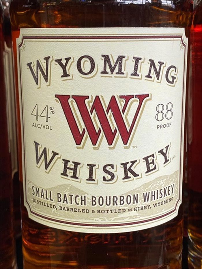 A bottle of wyoming whiskey is small batch bourbon whiskey