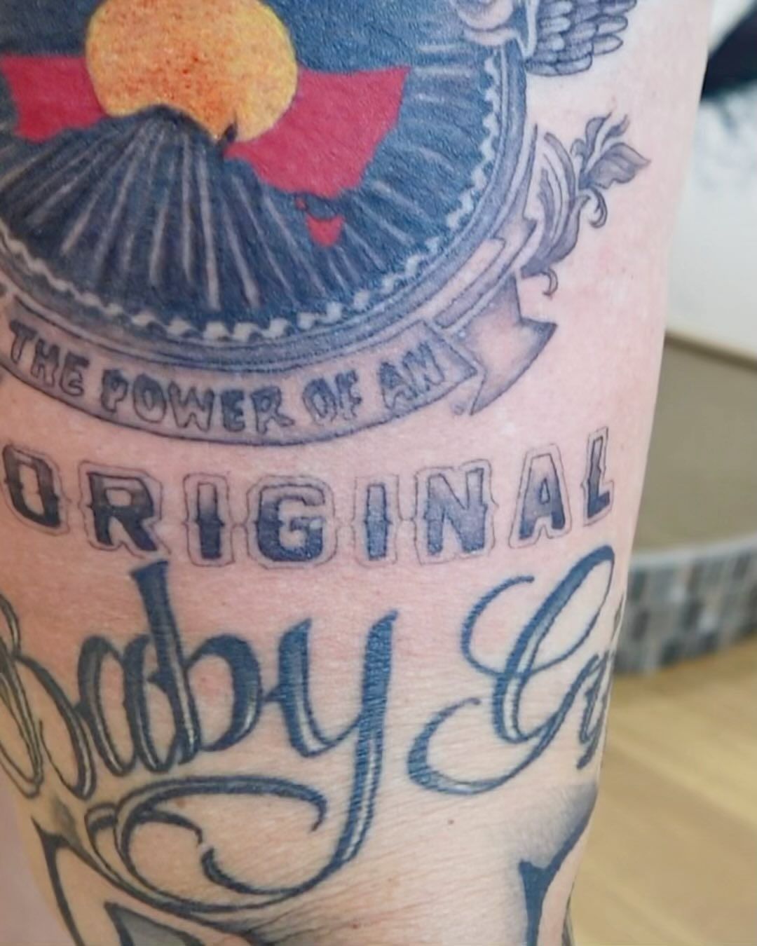 A Close up Of a Tattoo that Says the Power of Art  — Thaiger Ink in Holloways Beach, QLD