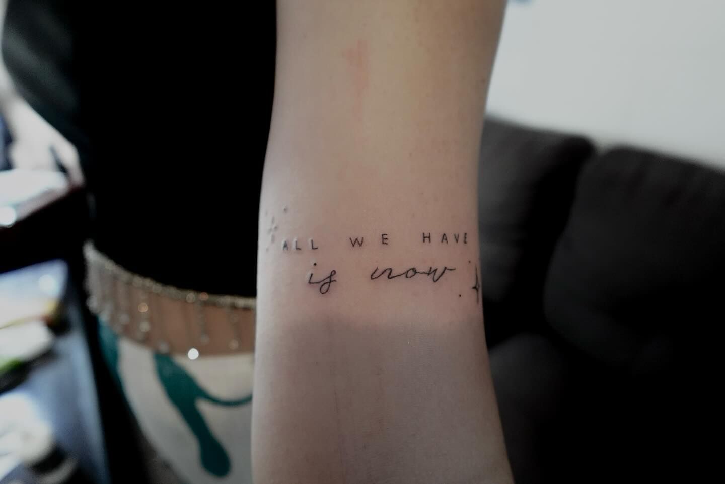 A Woman Has a Tattoo on Her Wrist that Says All We Have Is Now  — Thaiger Ink in Holloways Beach, QLD