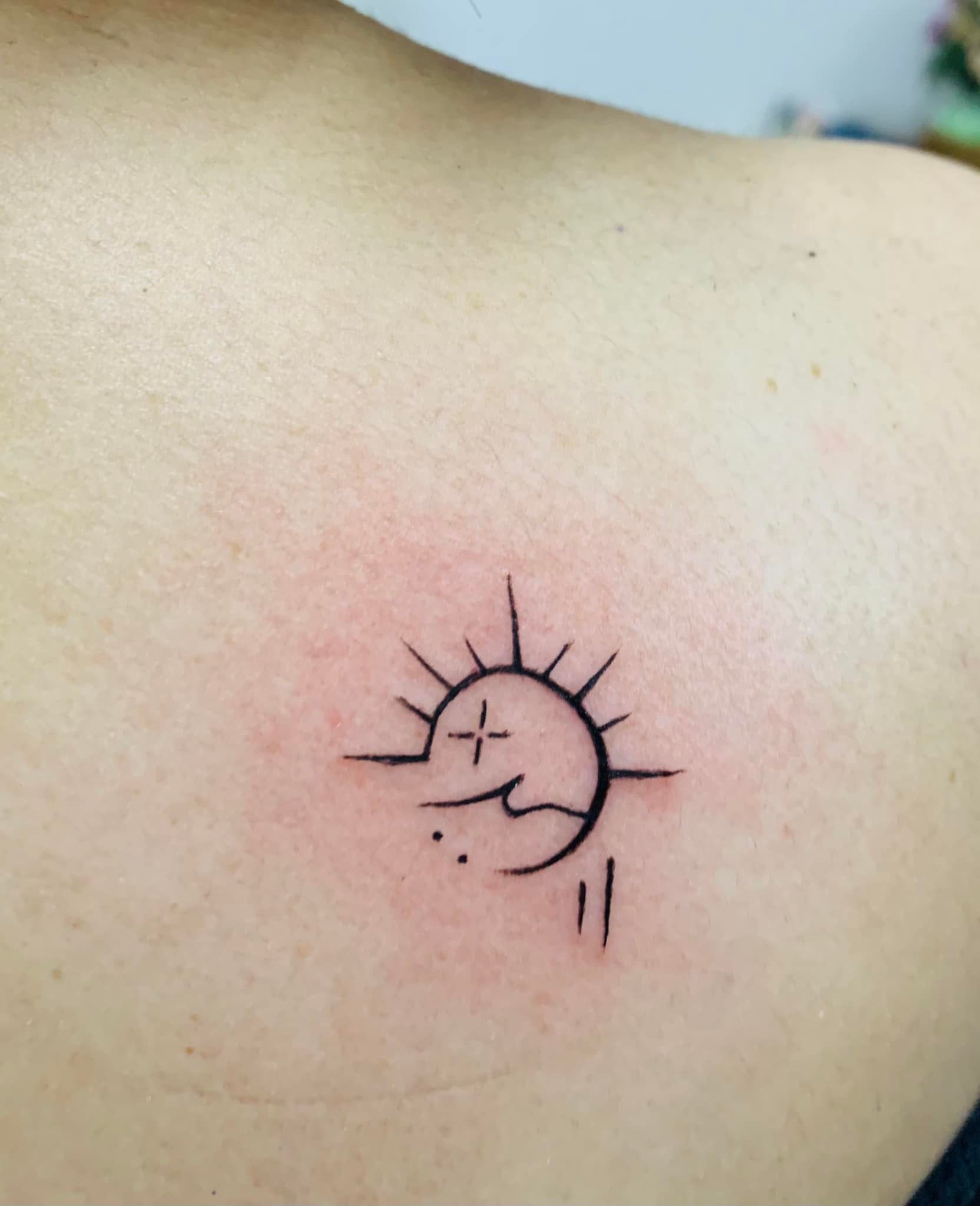 Black Line Art Tattoo on A Shoulder — Thaiger Ink In Holloways Beach, QLD