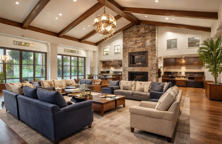 Close-up view of a janitorial worker using a mop to clean the restroom floor, with her cleaning trolley positioned nearby.