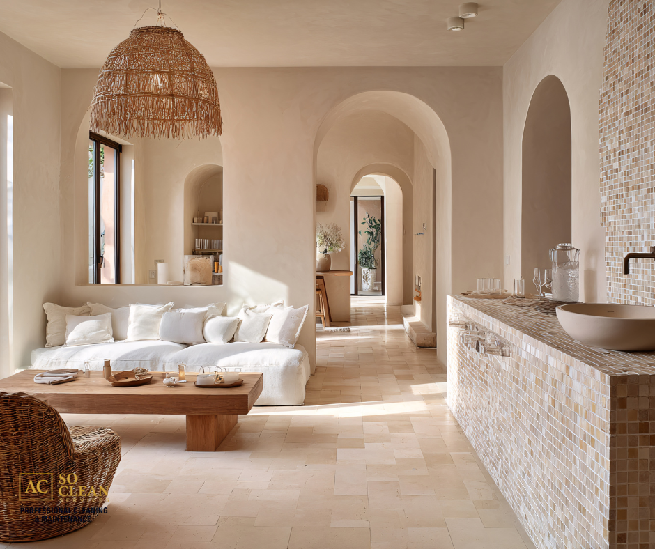 Person using a floor cleaning machine to efficiently scrub and polish the surface, leaving it sparkling clean and glossy.