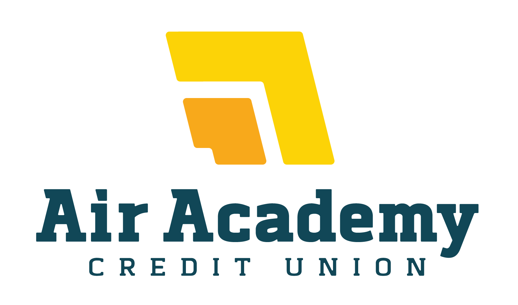 Air Academy Credit Union logo with yellow geometric mark and blue text