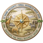 U.S. Bank Presents Small Business Week 2022 seal with compass, eagle, and livestock emblem