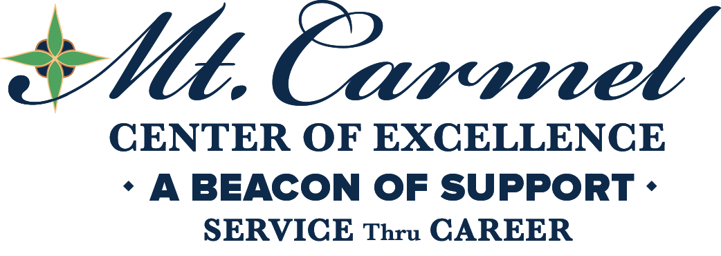 Mt. Carmel Center of Excellence logo with a green star and the text “A Beacon of Support Service Thru Career”