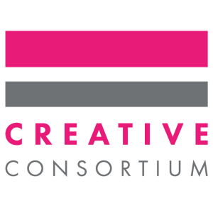Creative Consortium logo with pink and gray bars above the text