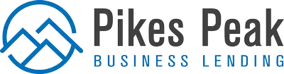 Pikes Peak Business Lending logo with blue mountain icon and gray-and-blue text