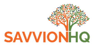 SavvionHQ logo with orange and green text and a stylized tree canopy above the HQ