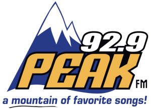 92.9 PEAK FM logo with blue mountains and the slogan “a mountain of favorite songs!”