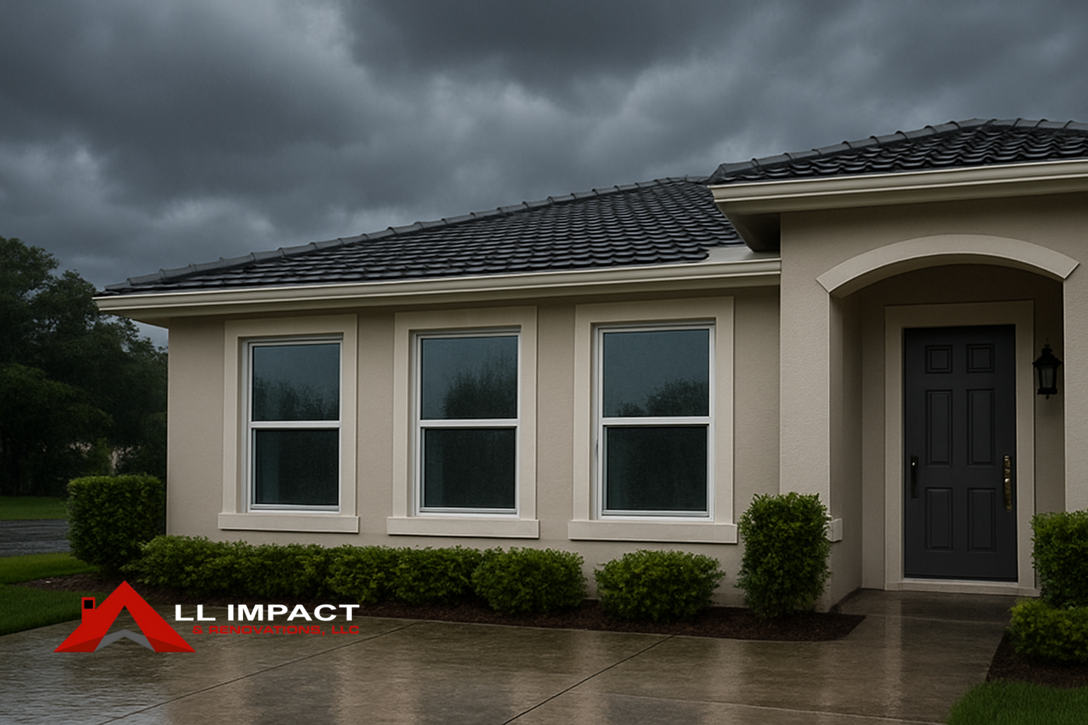 A home with Impact Windows Keeping Water Out During a Storm