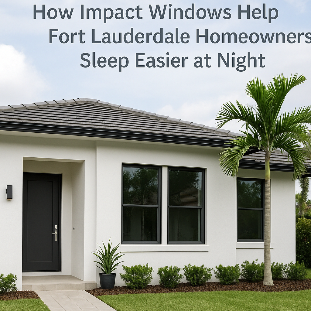 Modern Fort Lauderdale home featuring impact-resistant windows, palm trees, and clean white stucco e