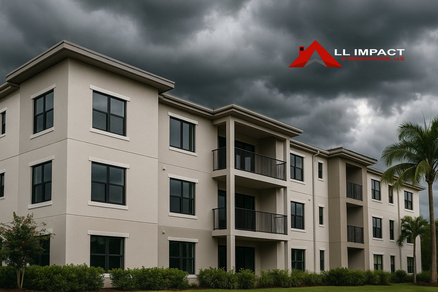 image featuring a multifamily-style building with modern impact windows