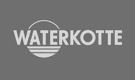 Ein schwarzweißes Logo für Waterkotte auf grauem Hintergrund.
