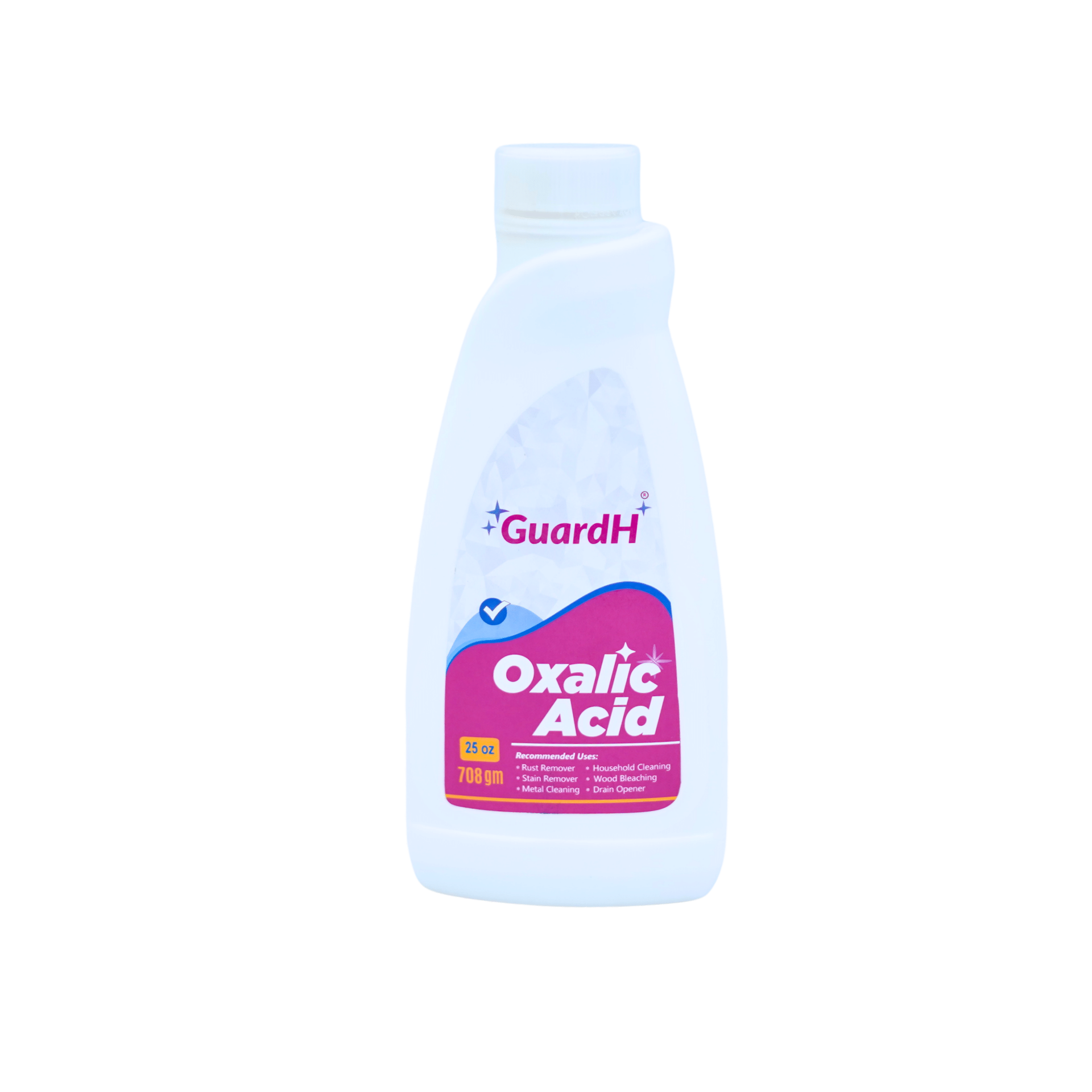 A bottle of guard bleach crystals on a white background.