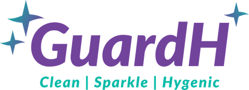 The guardh logo is purple and blue and says clean sparkle hygienic.