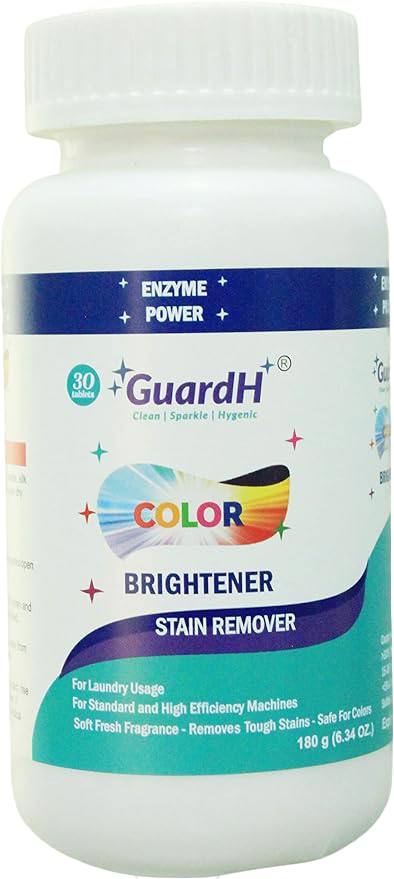 A bottle of guardh color brightener stain remover.