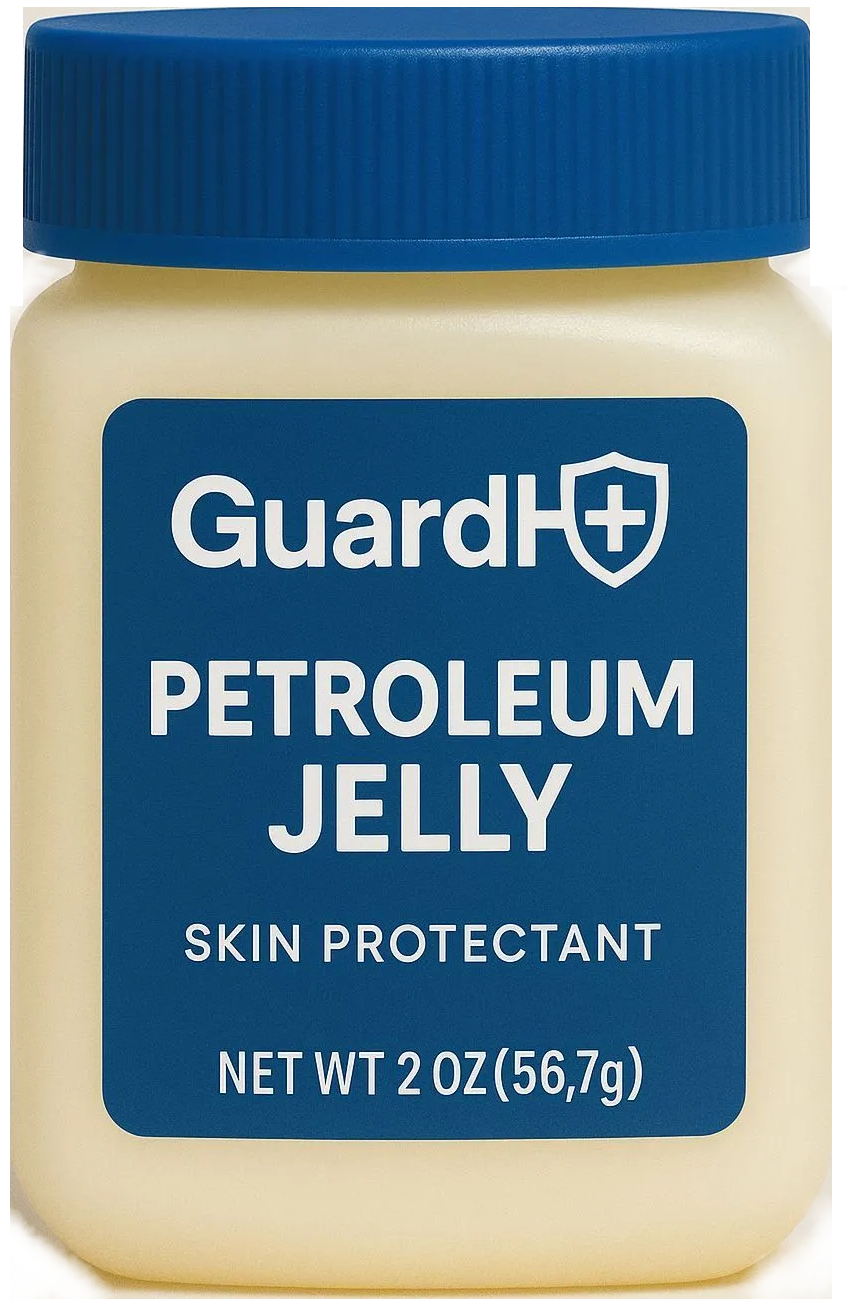 A jar of guard + petroleum jelly skin protectant