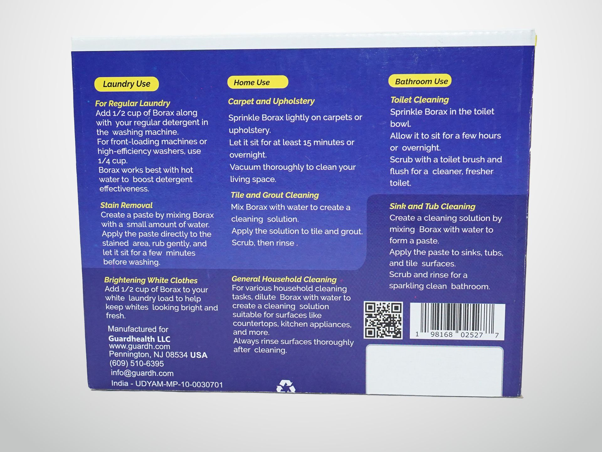 A purple box with a barcode on the back of it