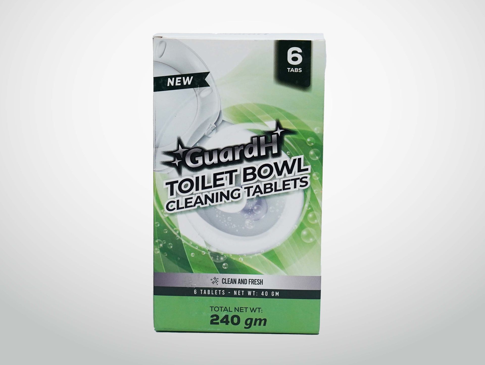 A box of toilet bowl cleaning tablets on a white background.