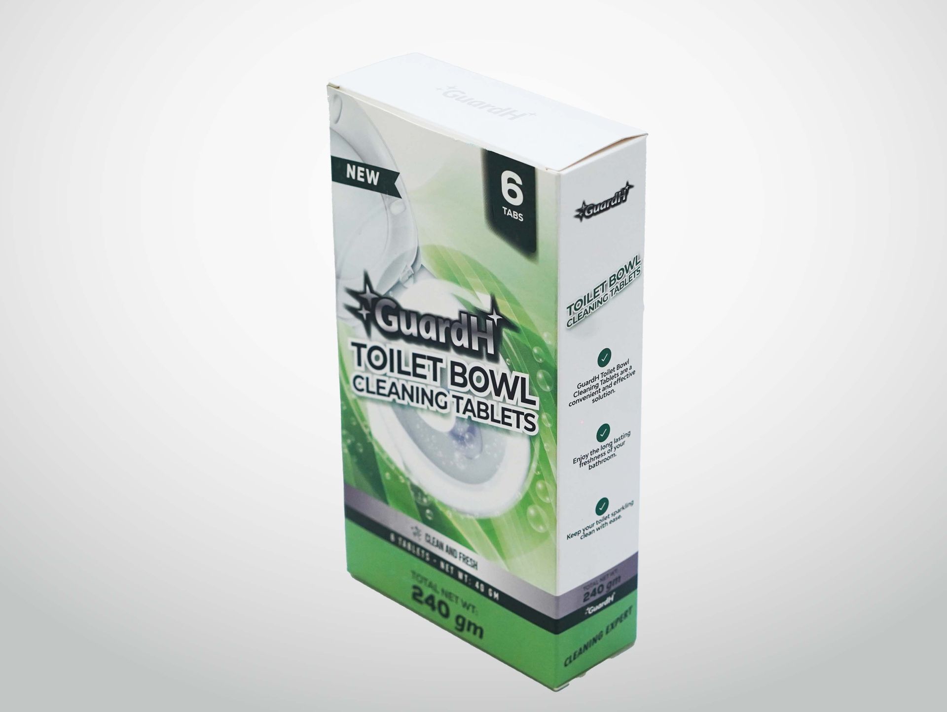 A box of toilet bowl cleaning tablets is sitting on a table.