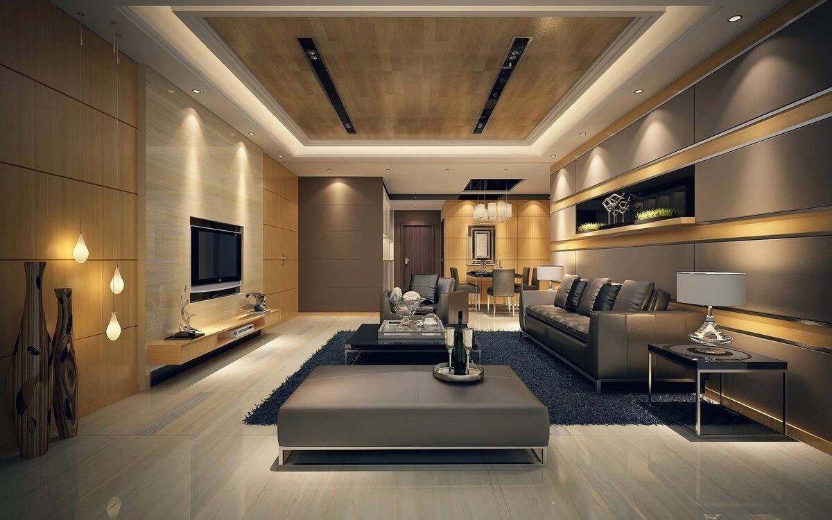 A living room with a couch , coffee table , and television.