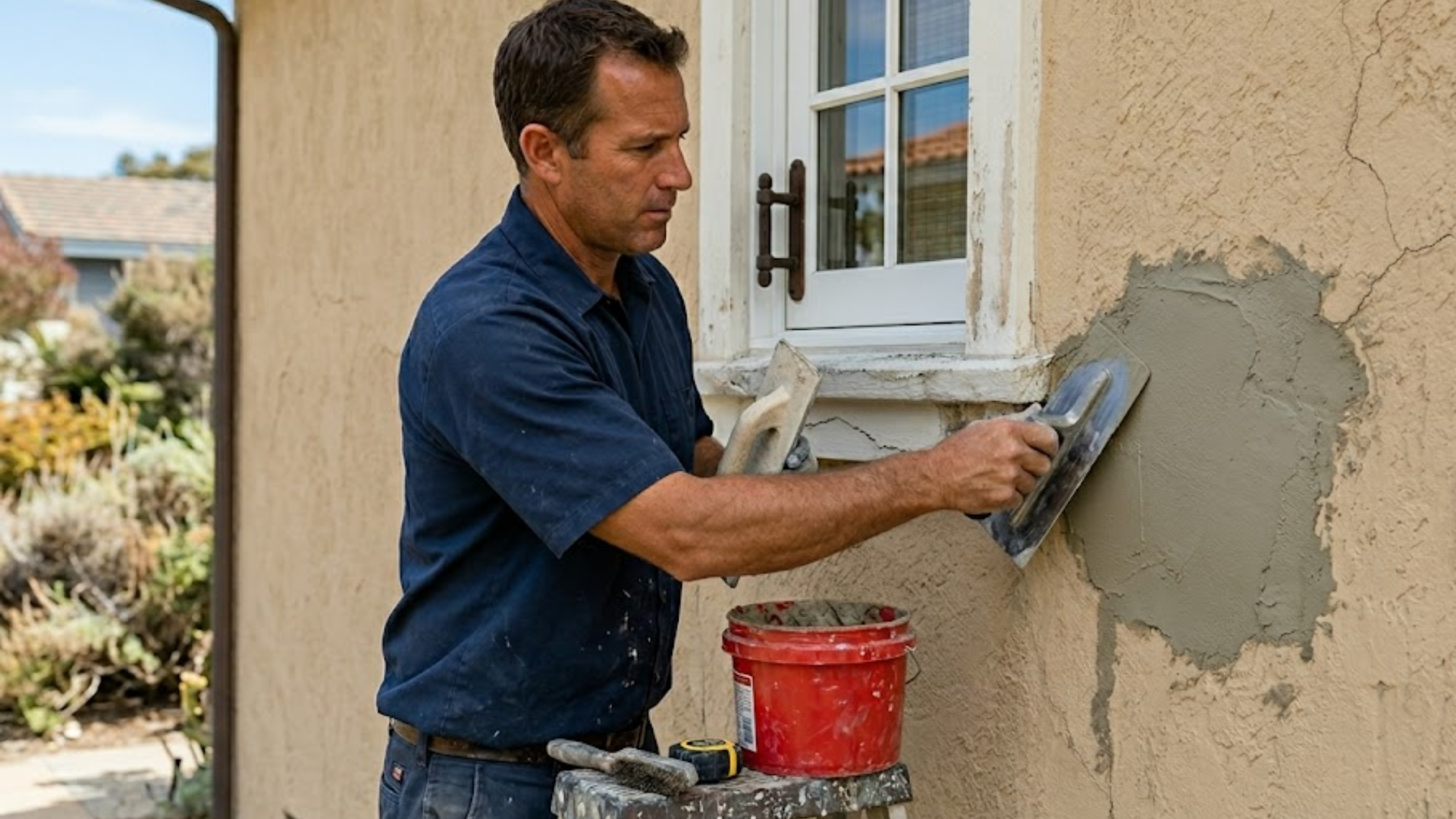 stucco repair contractor patching exterior wall