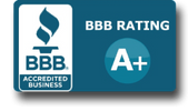 A blue sign that says bbb rating a+ on it.